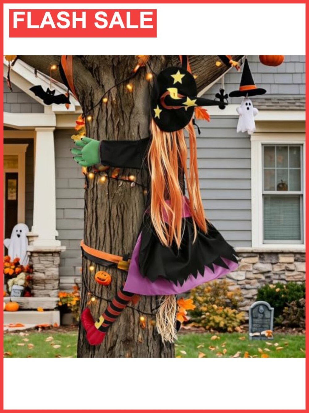 Crashing Witch into Tree Halloween Decoration 53in Outdoor Yard Prop